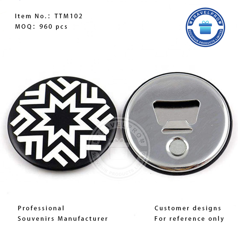 Round Shape Tin Photo Magnet with Bottle Opener 