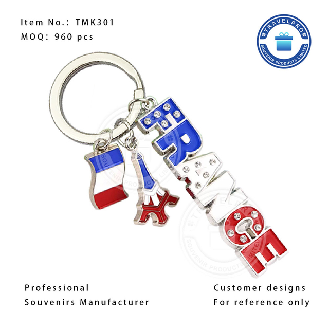 OEM France Personalized Design Souvenir Charm Keychain