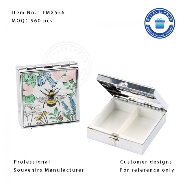 Metal Square Shaped Personalized Souvenir Pocket Pill Box-TMX556