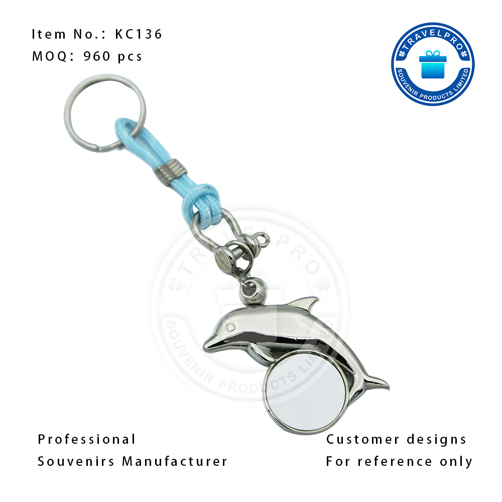 Ocean Theme Dolphin Metal Souvenir Keychain with Customized Design