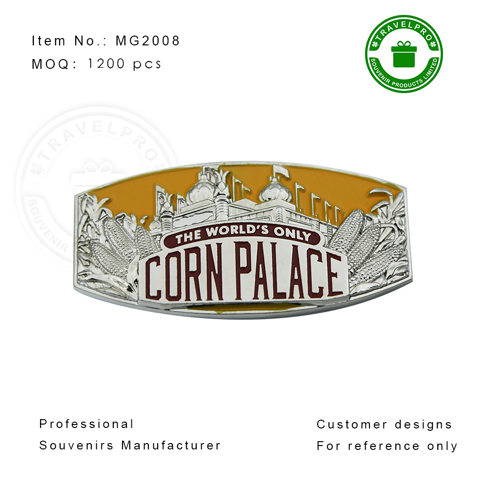 USA CORN PALACE Fridge Magnet with Customized Deisgn in Shiny Silver Color 
