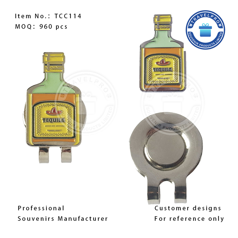 Customized Metal Tequila Bottle Golf Hat Clip