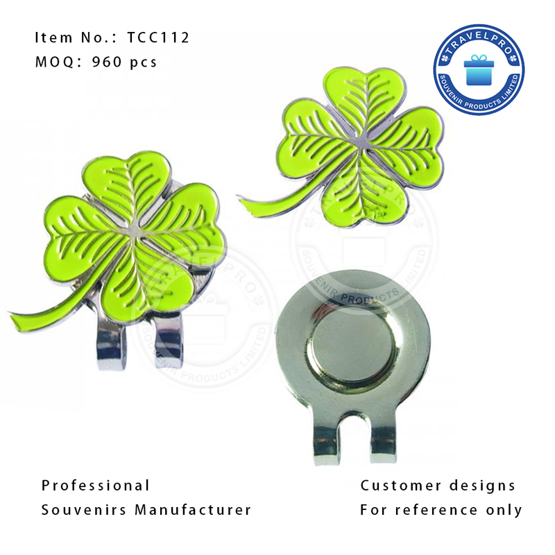 High Quality Soft Enamel Metal Clover Golf Hat Clip