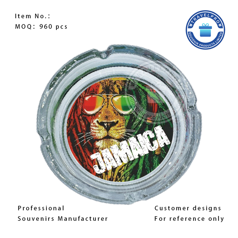 Jamaica Rasta Lion Design Glass Ashtray in Round Size