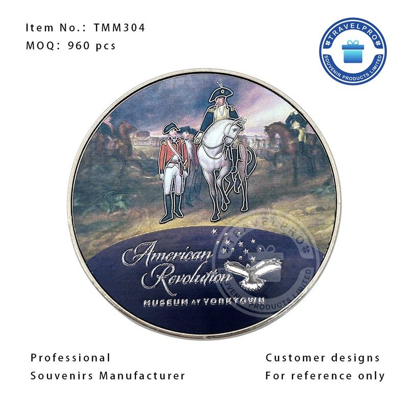 Round Shape Foil Sticker Souvenir Magnet with Metal Base