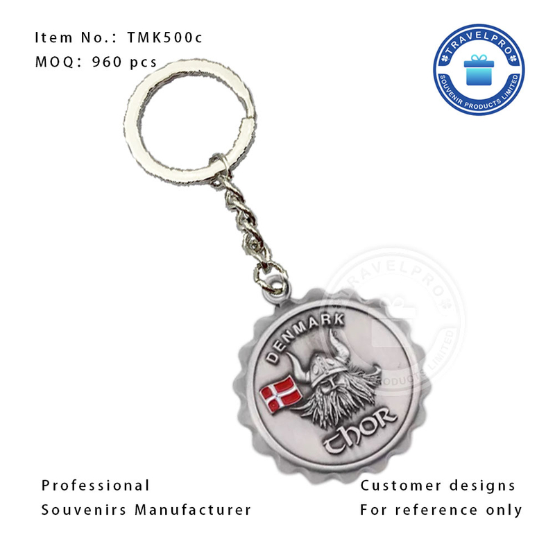 Denmark Metal Customized Souvenir Keychain with Bottle Opener
