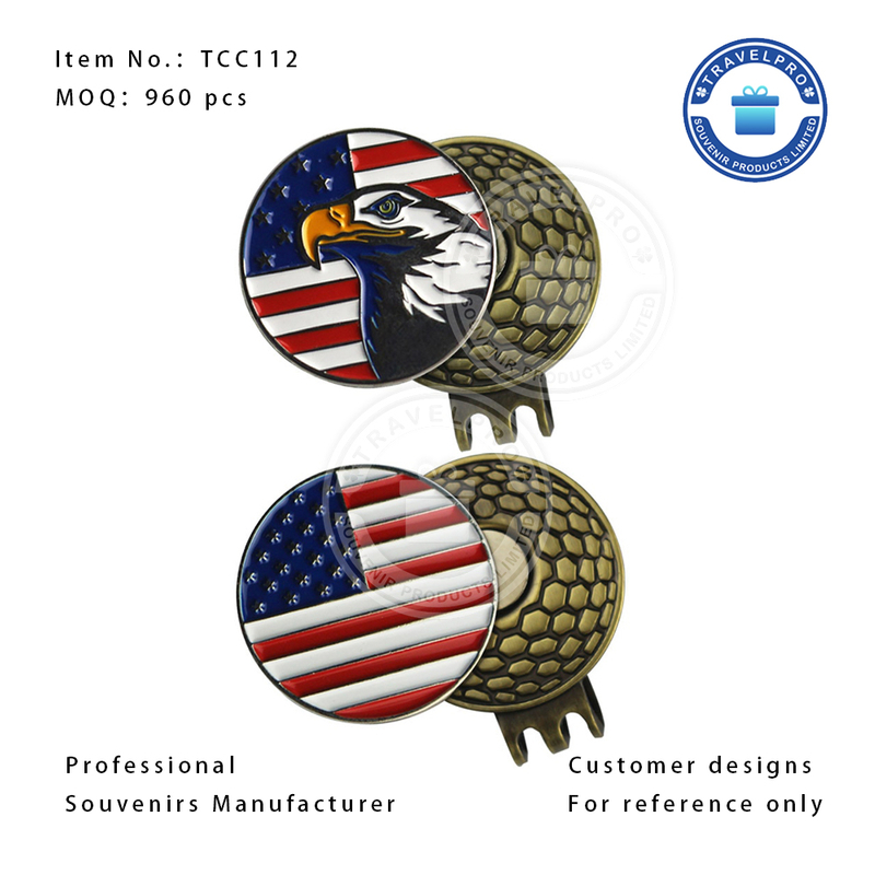 Customized USA Metal Soft Enamel Bald Eagle Golf Hat Clip