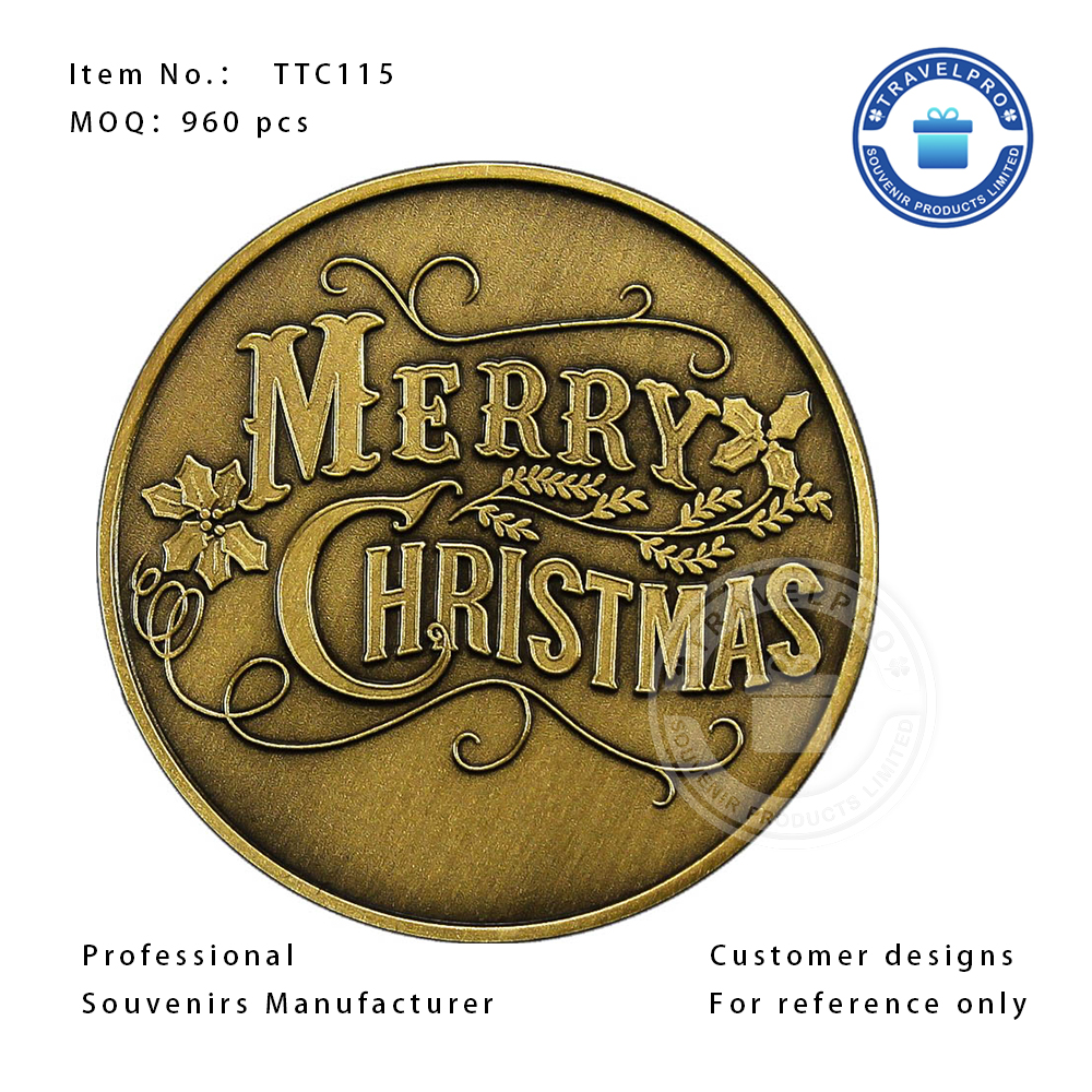 Merry Christmas Yellow Brass Color Commemorative Coin-TTC115