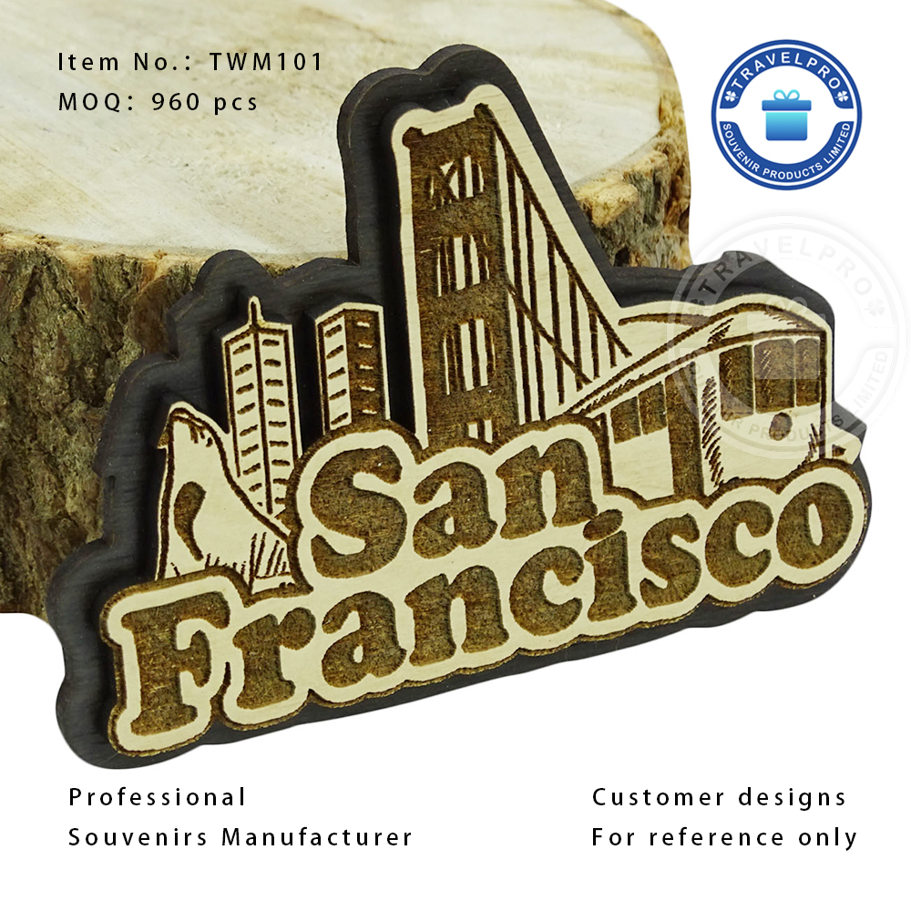 San Francisco Souvenir MDF Magnet with Customized Laser Pattern 