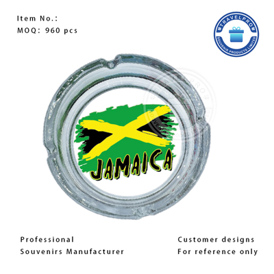 Jamaica Flag Design Glass Ashtray in Round Size