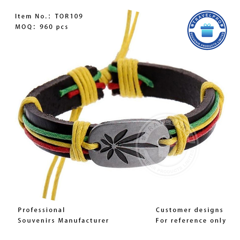 Customized Jamaica Style Leather Rope Souvenir Bracelet