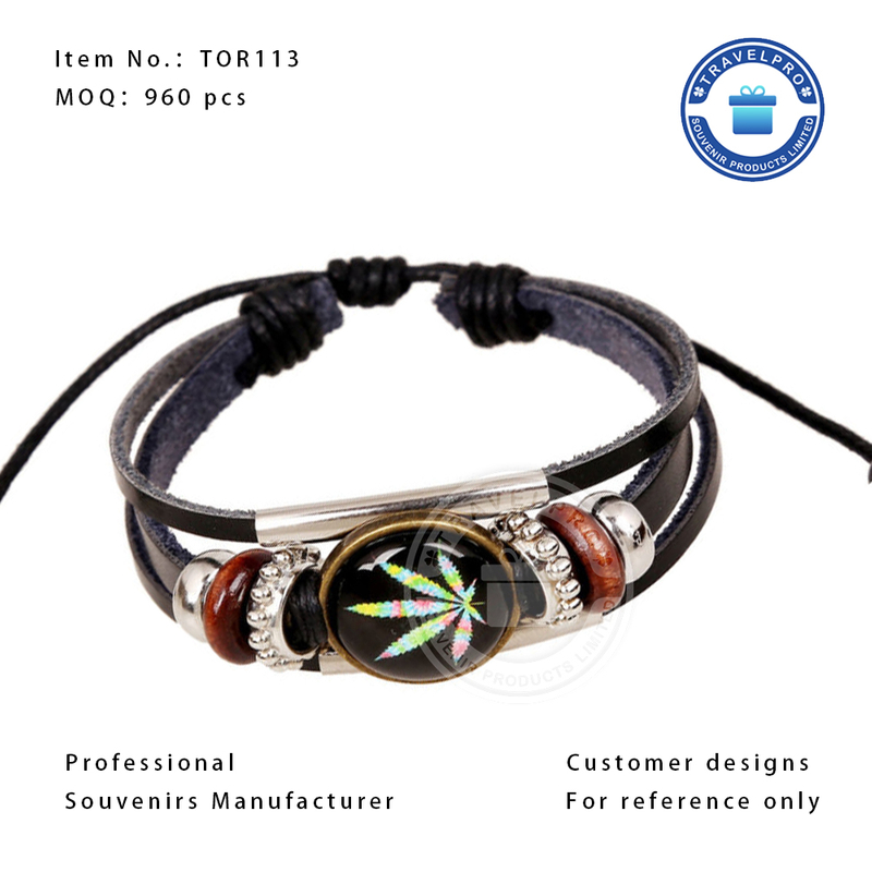 Custom Fashion Black Leather Souvenir Bracelets