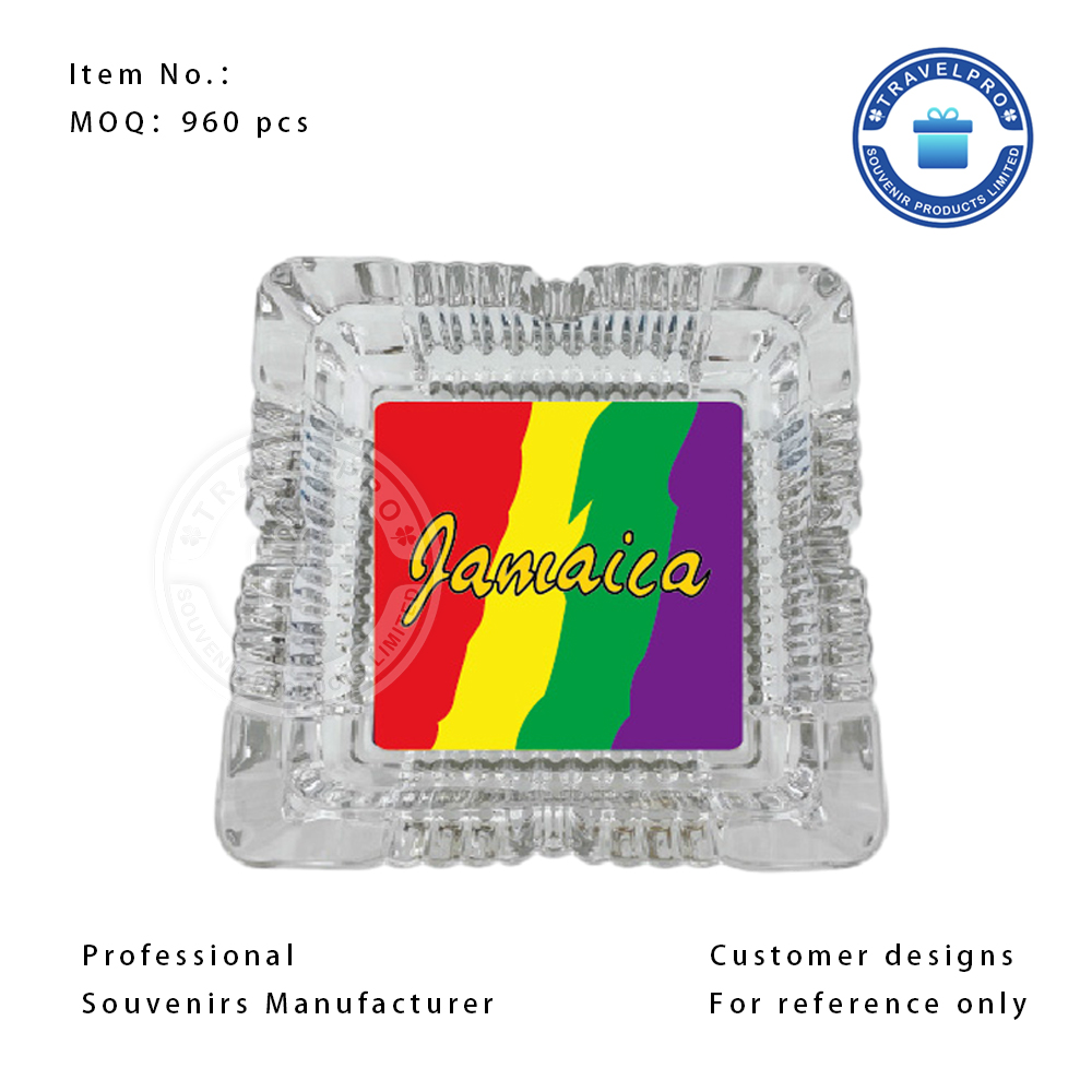 Jamaica Glass Ashtray with Custom Design Sticker