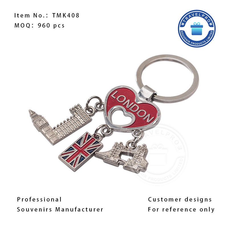 LONDON Heart Shape Souvenir Metal Keychain with Customized Design