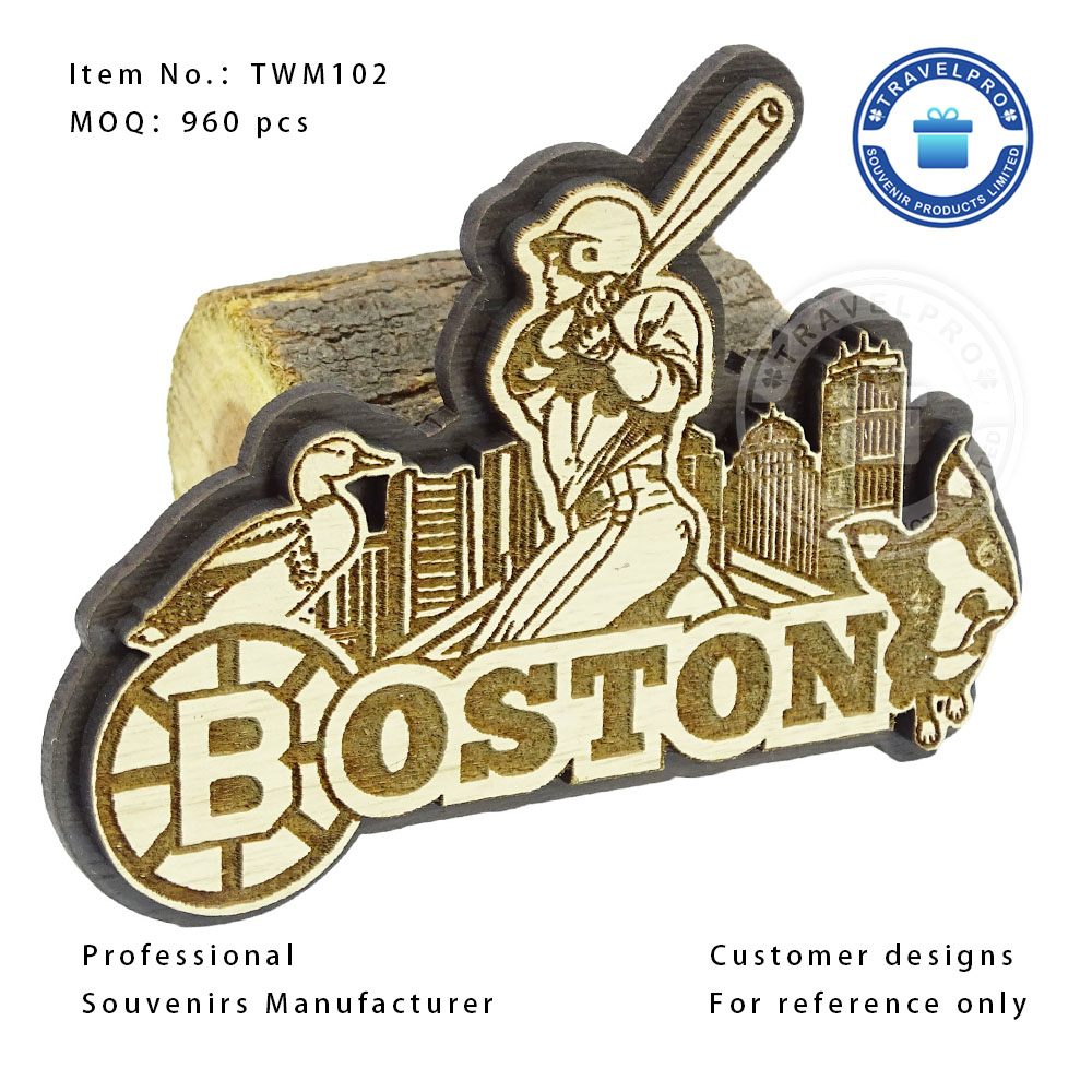 Boston Base Ball Souvenir MDF Magnet with Customized Laser Pattern