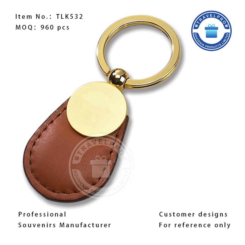 OEM High Quality Brown Color Genuine Leather Keychain