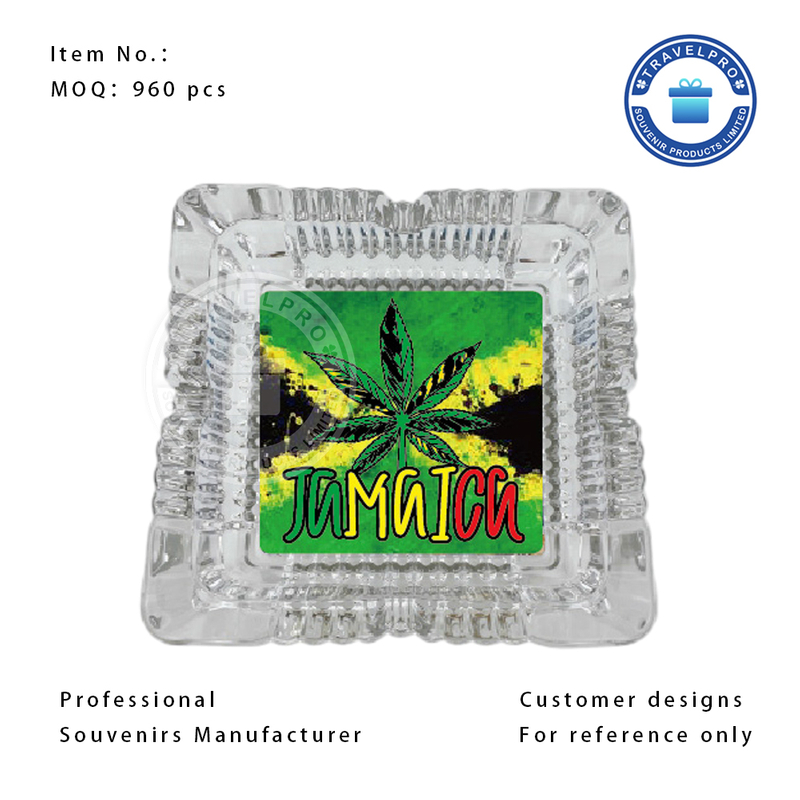 Jamaica Flag Design Glass Ashtray in Square Size