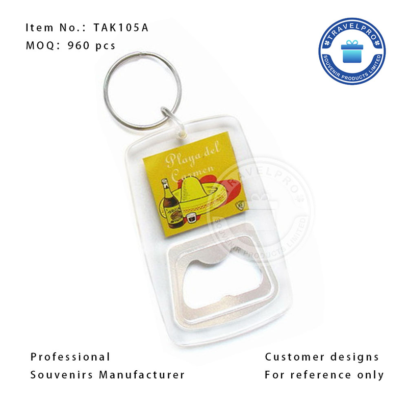 Promotional Acrylic Bottle Opener Keychain with customized design