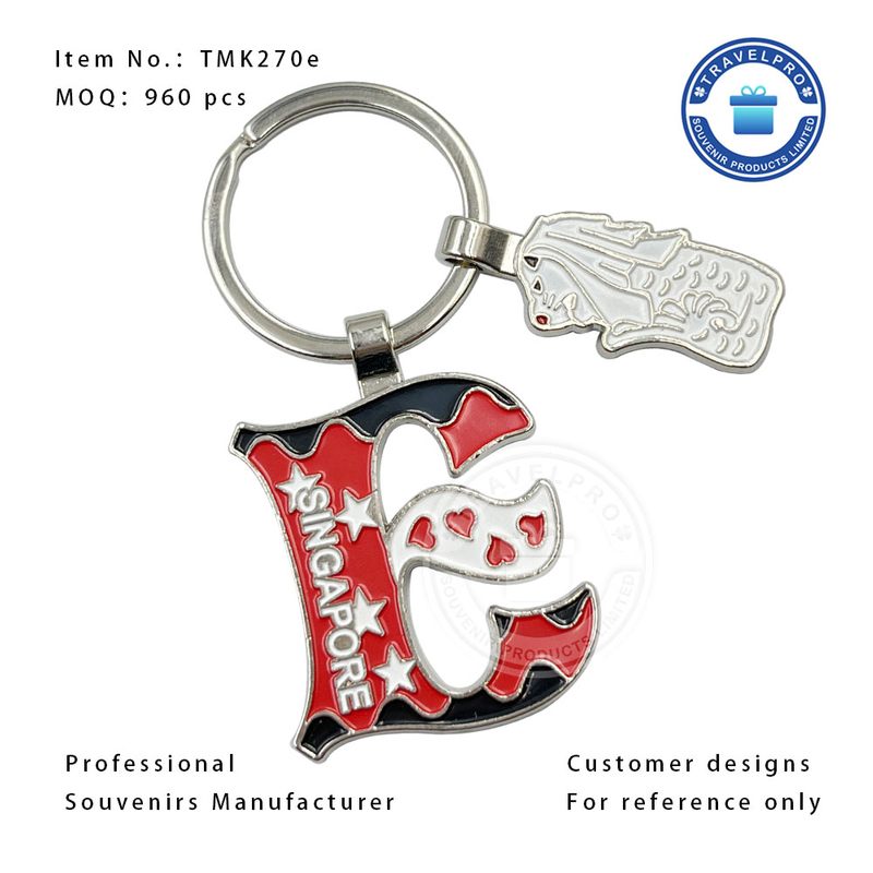 Singapore High Quality Metal Souvenir Alphabet Keychain with Customized Design