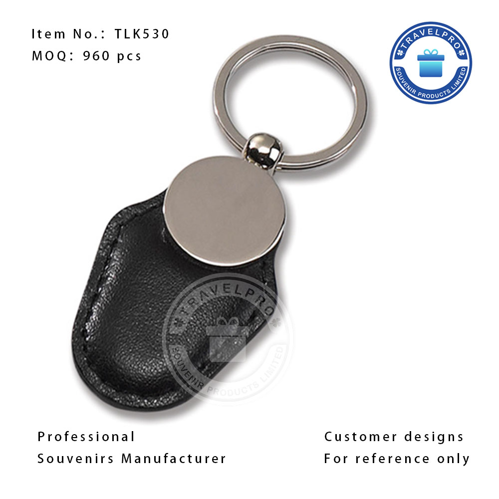 OEM High Quality Black Color Genuine Leather Keychain in Low MOQ
