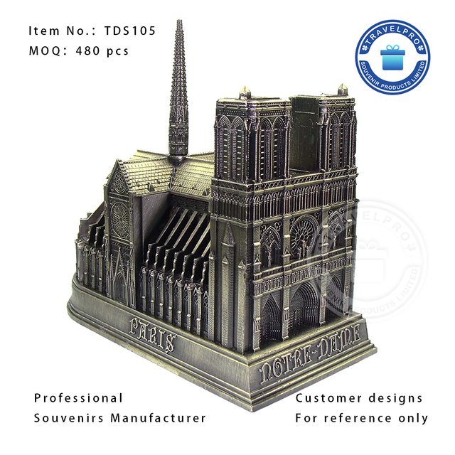 Three-dimensional Paris Church Statuette for Tourist in Yellow Brass Color-TDS105