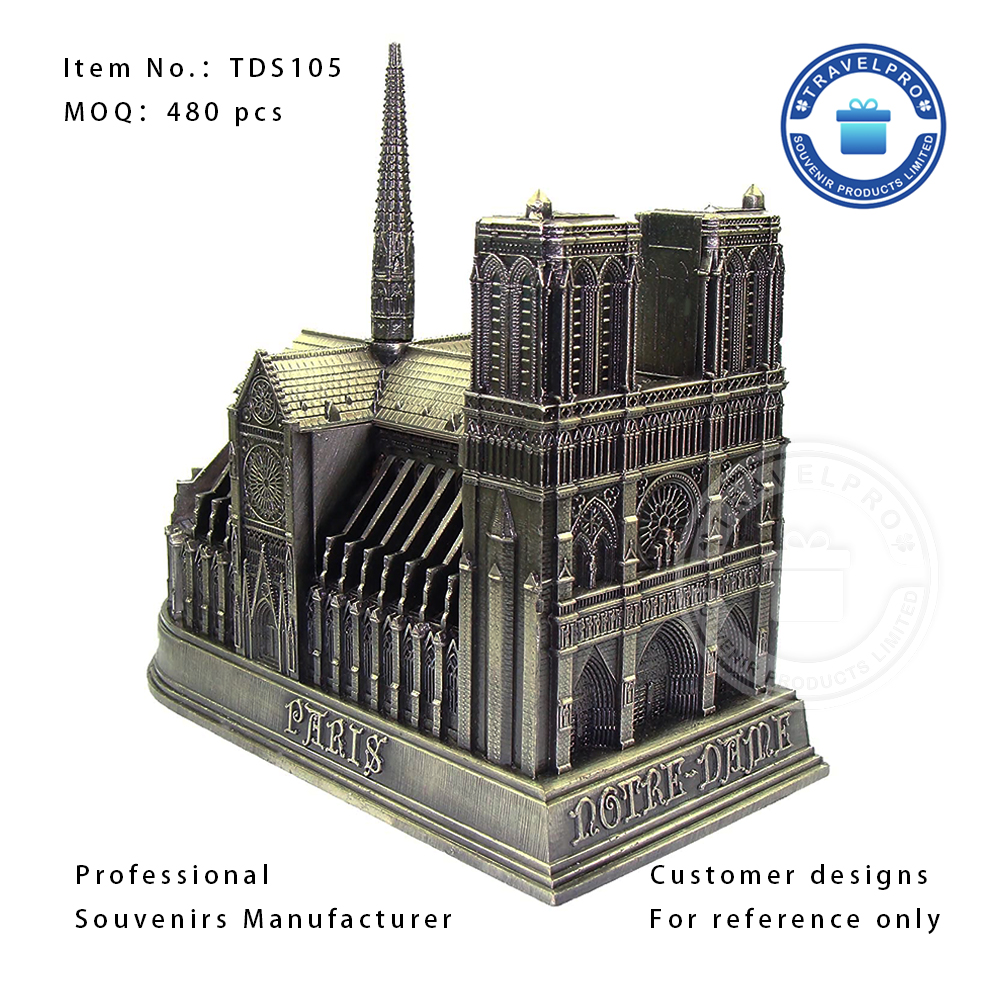 Three-dimensional Paris Church Statuette for Tourist in Yellow Brass Color-TDS105