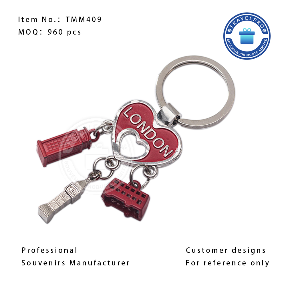 LONDON Heart Shape Souvenir Keychian with Customzied Deisgn