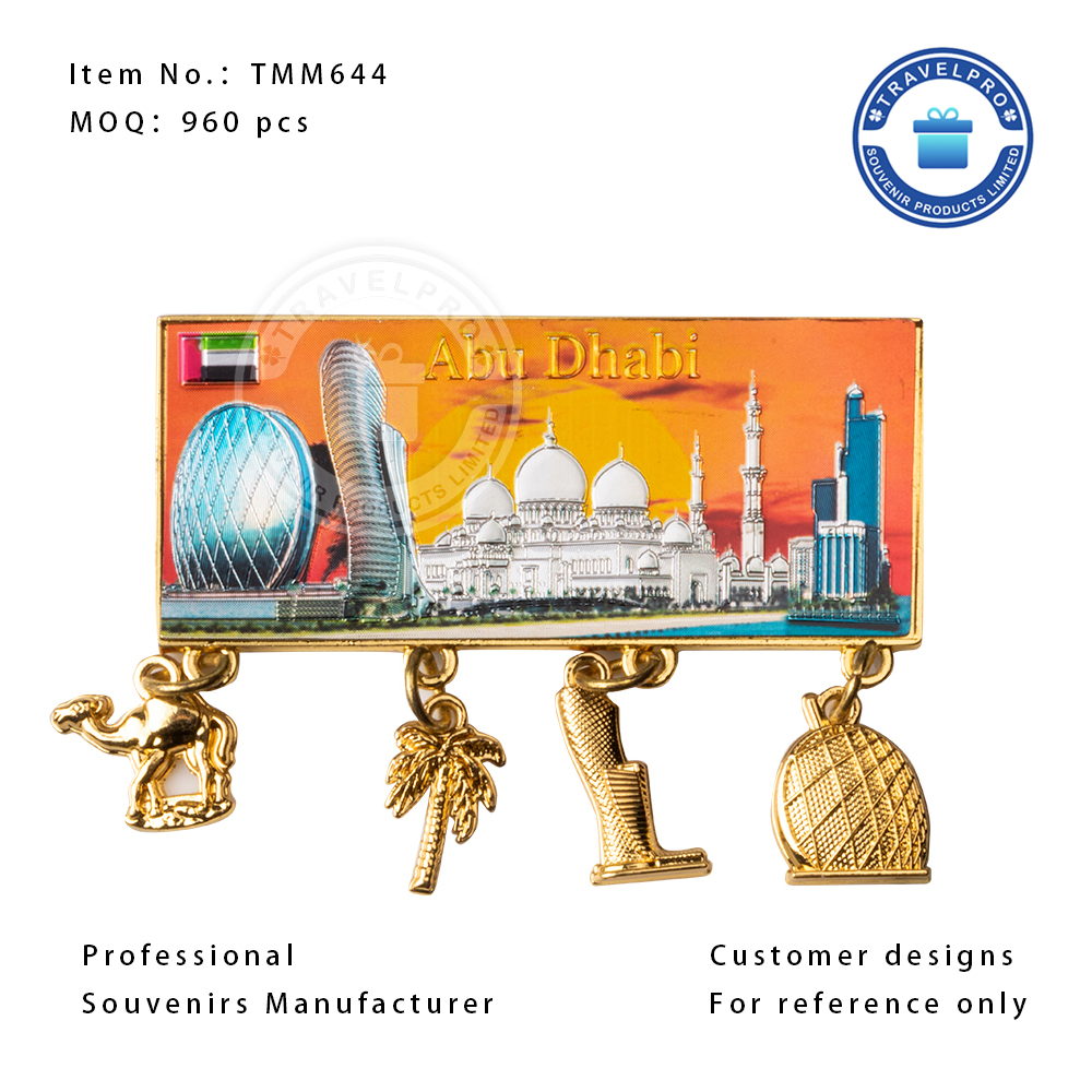 Dubai Customized Metal Souvenir Charm Magnet in Gold Color 