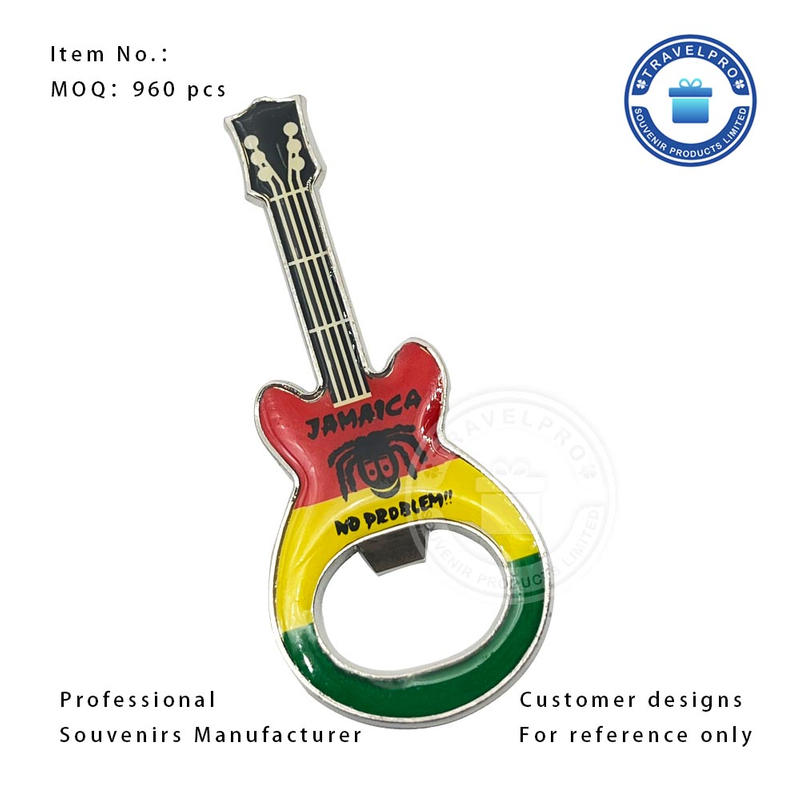 Guitar Shaped Jamaica Magnet with Bottle Opener in Custom Sticker Design