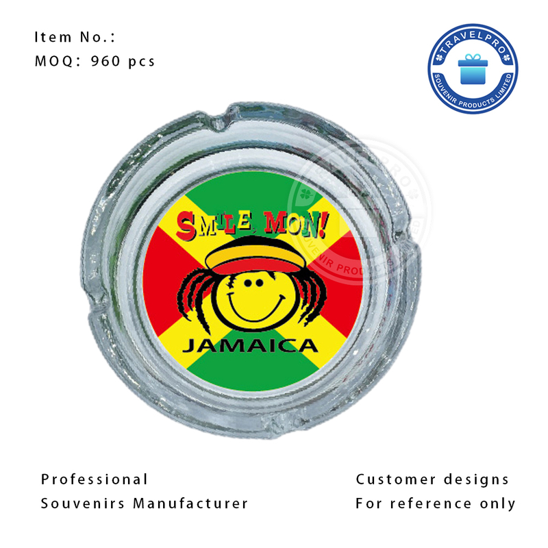 Jamaica Smile Mon Design Glass Ashtray in Round Size