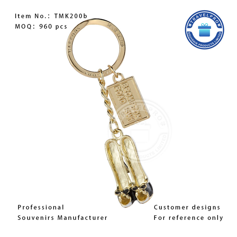 3D High Heel Customized Souvenir Keychain in Shiny Gold Color 