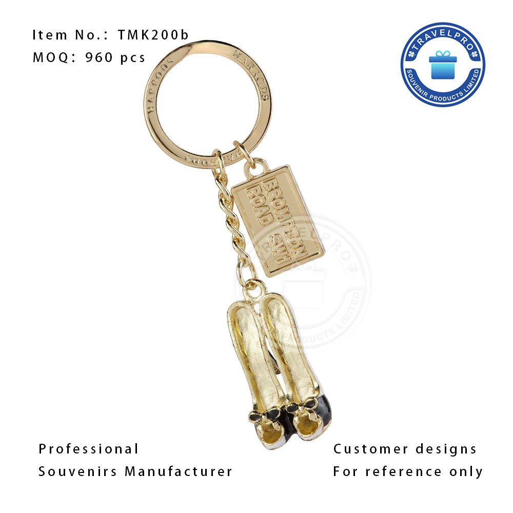 3D High Heel Customized Souvenir Keychain in Shiny Gold Color 