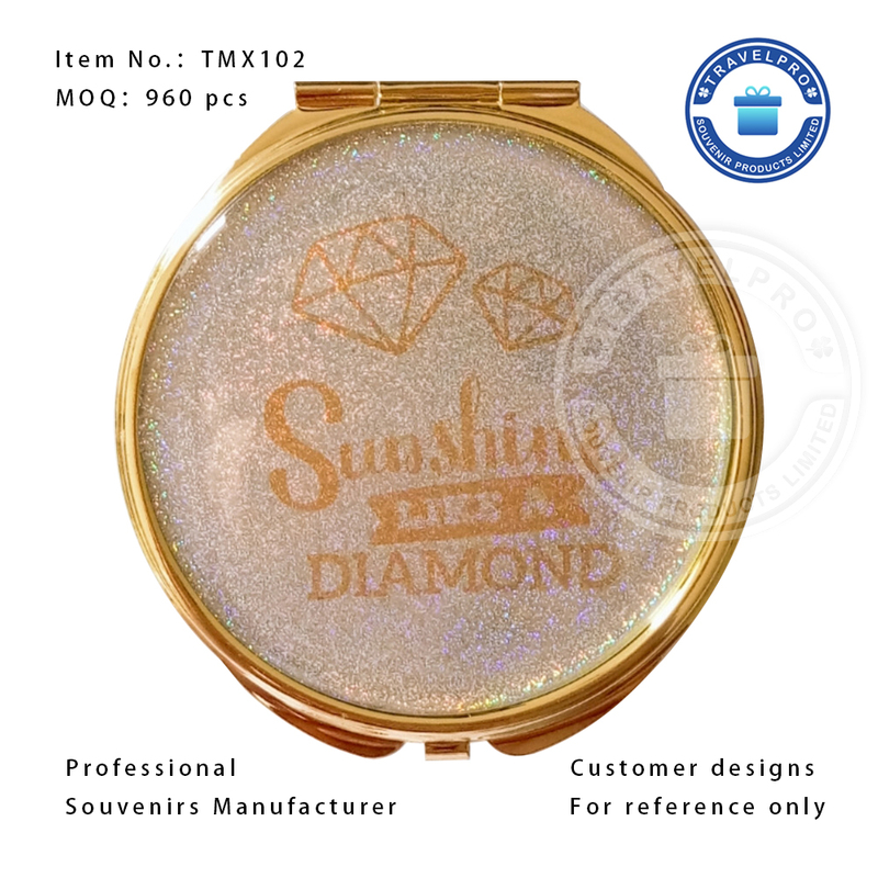 Gold Customized Round Pocket Mirror -TMX102