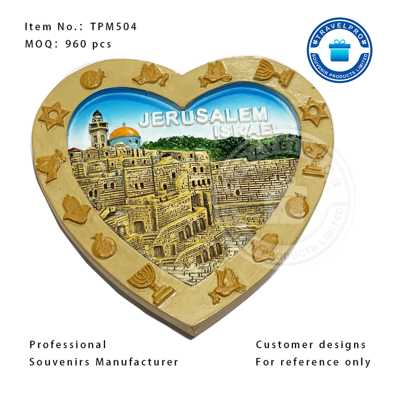 Heart Shape ISRAEL JERUSALEM Handmade Customized Polyresin Magnet
