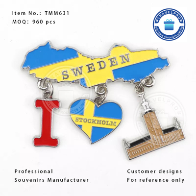 Wholesale Customized Sweden Metal Souvenir Charm Magnet