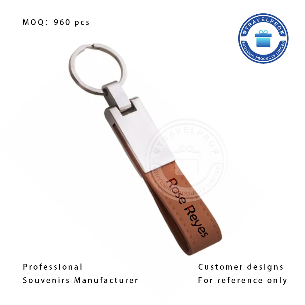 Brown Color PU/leather Keychain with Logo Printing