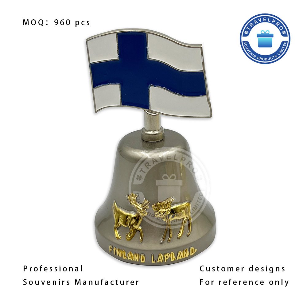 Decorative Bell with Finland Moose And Flag