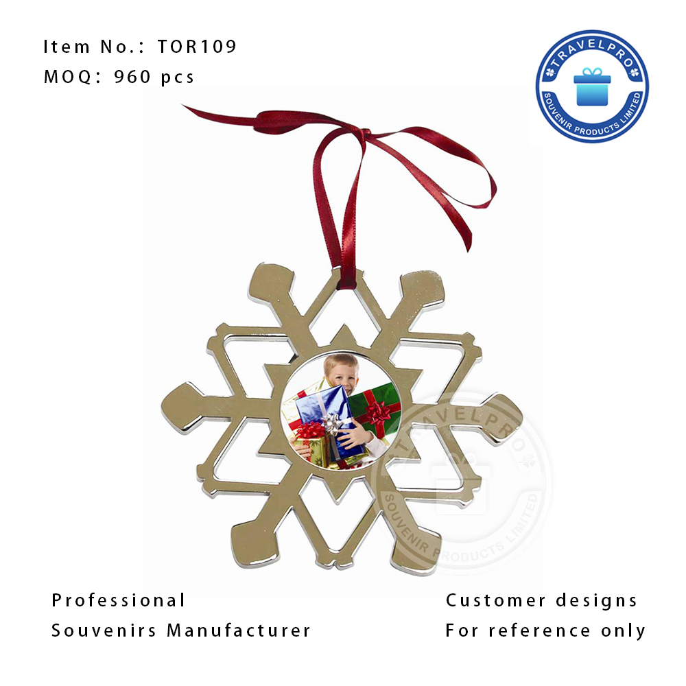 Snow Flake Shaped Home Decoration Metal Ornament with Customized Photo-TOR109