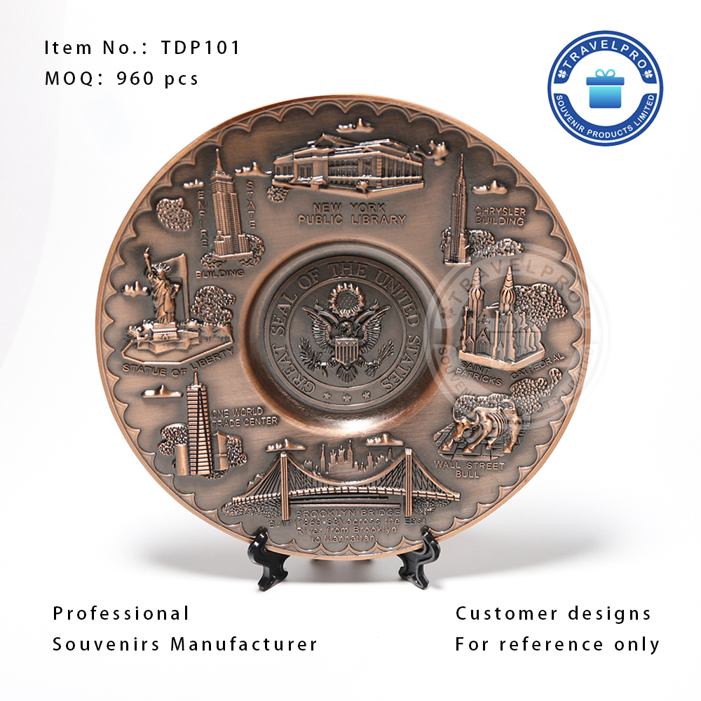 Travelpro Custom Embossed Antique Rose Metal Souvenir Plate in Folk Art Style As Home Decoration Personalized Souvenirs