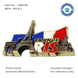 France Paris Yellow Brass Color Metal Souvenir Magnet for Decoration