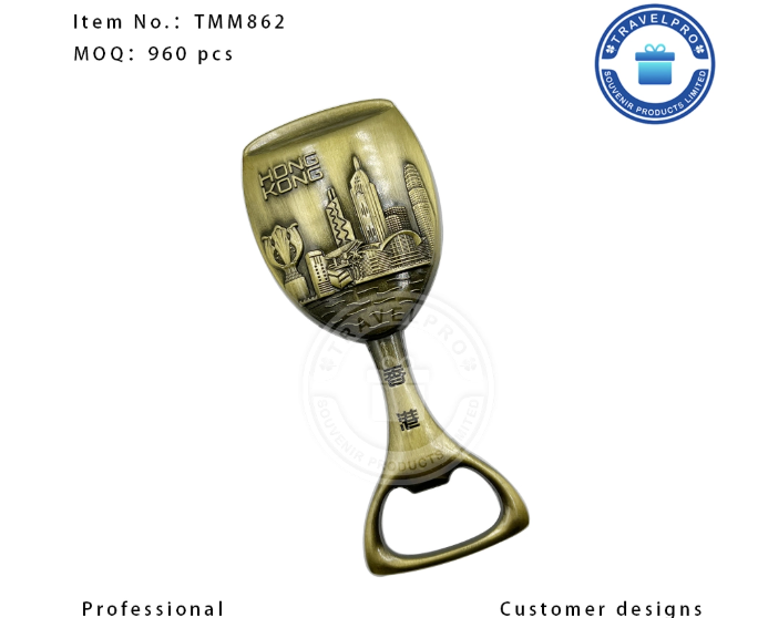 Alt: Engraved bottle openers with company logos used as promotional gifts at trade shows and corporate events.