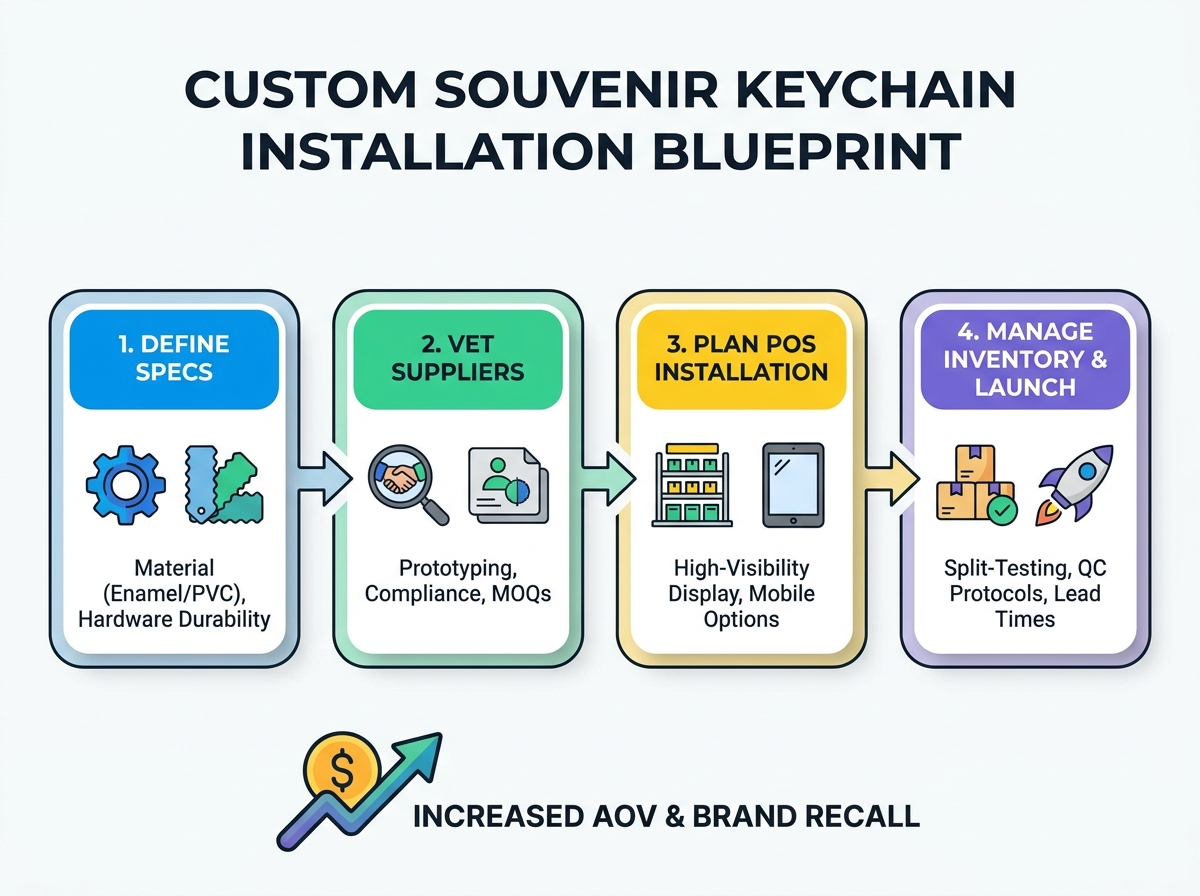 Custom logo souvenir keychain display and retail installation